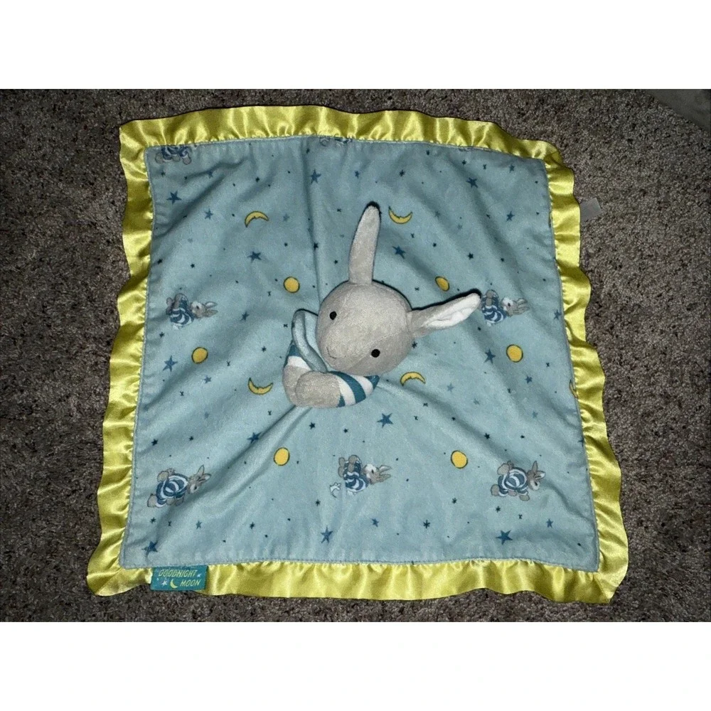 Goodnight Moon Baby Security Blanket Bunny Rabbit‎ Lovey Blue Yellow Stars